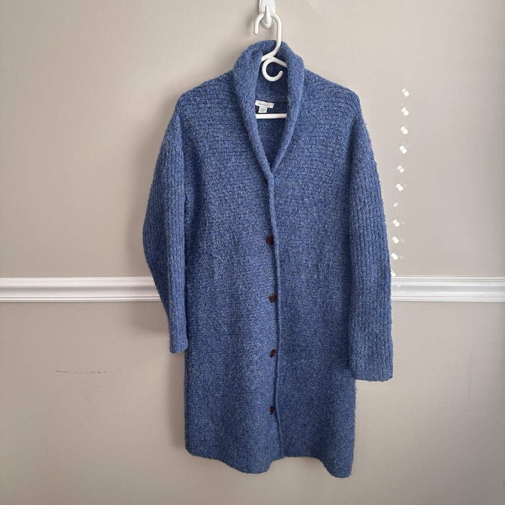 Sundance Long Sweater Cardigan Coat Blue Textured Wool Blend Cozy Cabin Button S